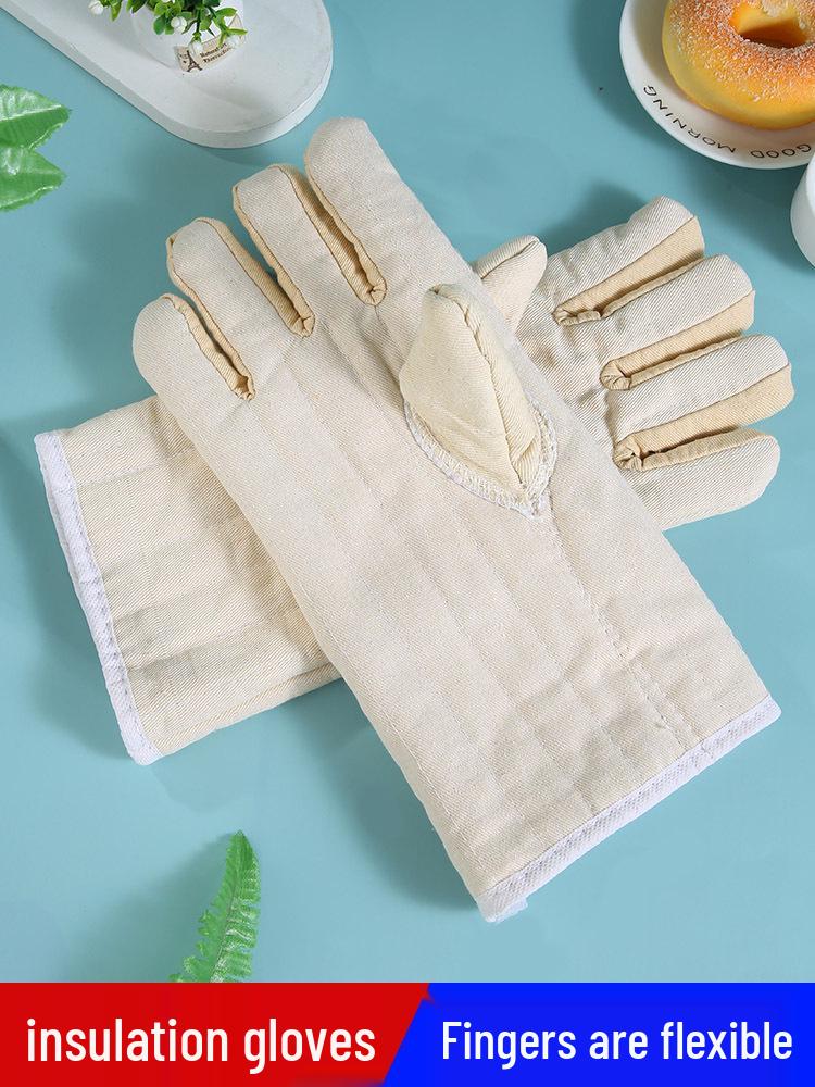 High-Temperature Resistant Industrial Baking Gloves - Five-Finger, Anti-Scald, Heat-Insulating, Wear-Resistant, Thickened Protection.