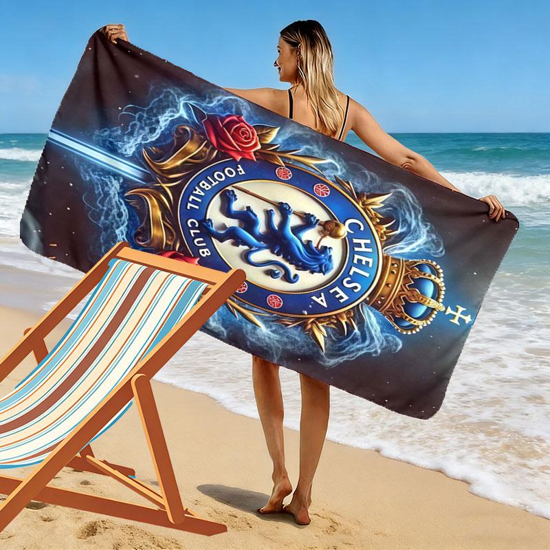Chelsea FC Logo Aufdruck Strandtuch, Großes Weiches Schnelltrocknendes Handtuch für Strand Camping Schwimmen