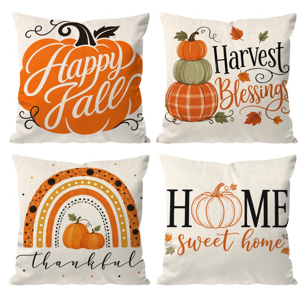 Pumpkin Patch Cushion Cover Double-Sided Plush Sofa Cushion Covers Organic Breathable Invisible Zipper