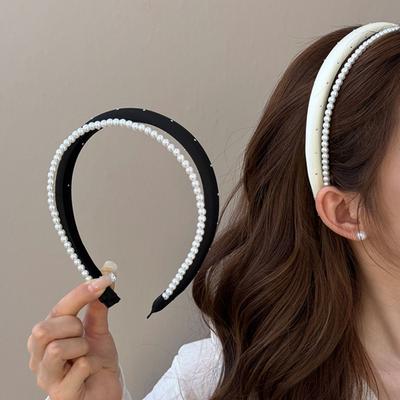 Haarband mit Kunstperlen, leicht, doppellagig, Haarband im französischen Stil, weich, vielseitiges Outfit-Accessoire