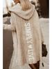 Autumn/Winter Hooded Long Cardigan Sweater with Turn-Down Collar and Letter Knit Design