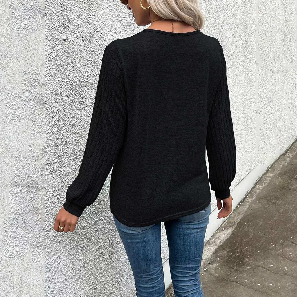 Women's Casual Fashion Button Decoration Stitching V-Neck T-Shirt Pullover