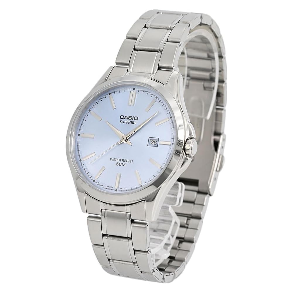Casio MTS-115D-2A2 Analog Quartz Watch Silver Light Blue Stainless Steel Band