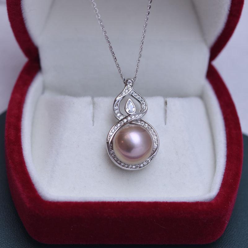 Freshwater 11-12mm Pearl Gourd Pendant Necklace with S925 Silver for Women