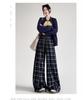 Women's Retro Plaid Wide-Leg Cuffed Pants - Spring 2026 Lazy Style