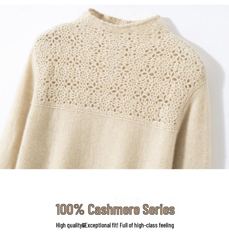 Romantic & Aesthetic High Neck 100% Pure Cashmere Red Sweater – Warm, Soft, Knitted Base Layer for Women