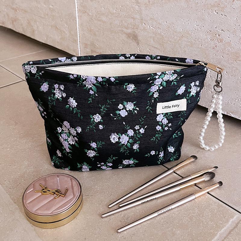 Pink Floral Makeup Bag: Women's Portable, Large Capacity, Small Size Travel Toiletry and Skincare Storage Bag