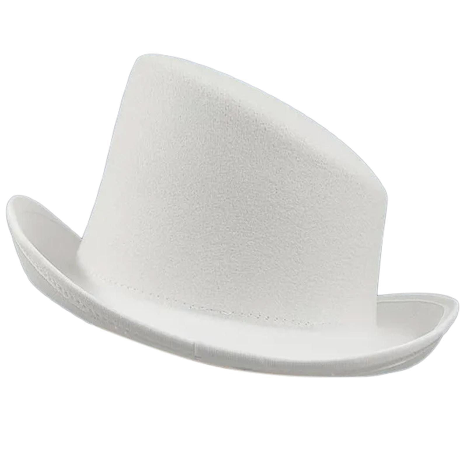 

Елегантний стильний капелюх з вовняного фетру, високий капелюх з кучерявими полями, капелюх у таємничих стилях для вечірок та виступів білий