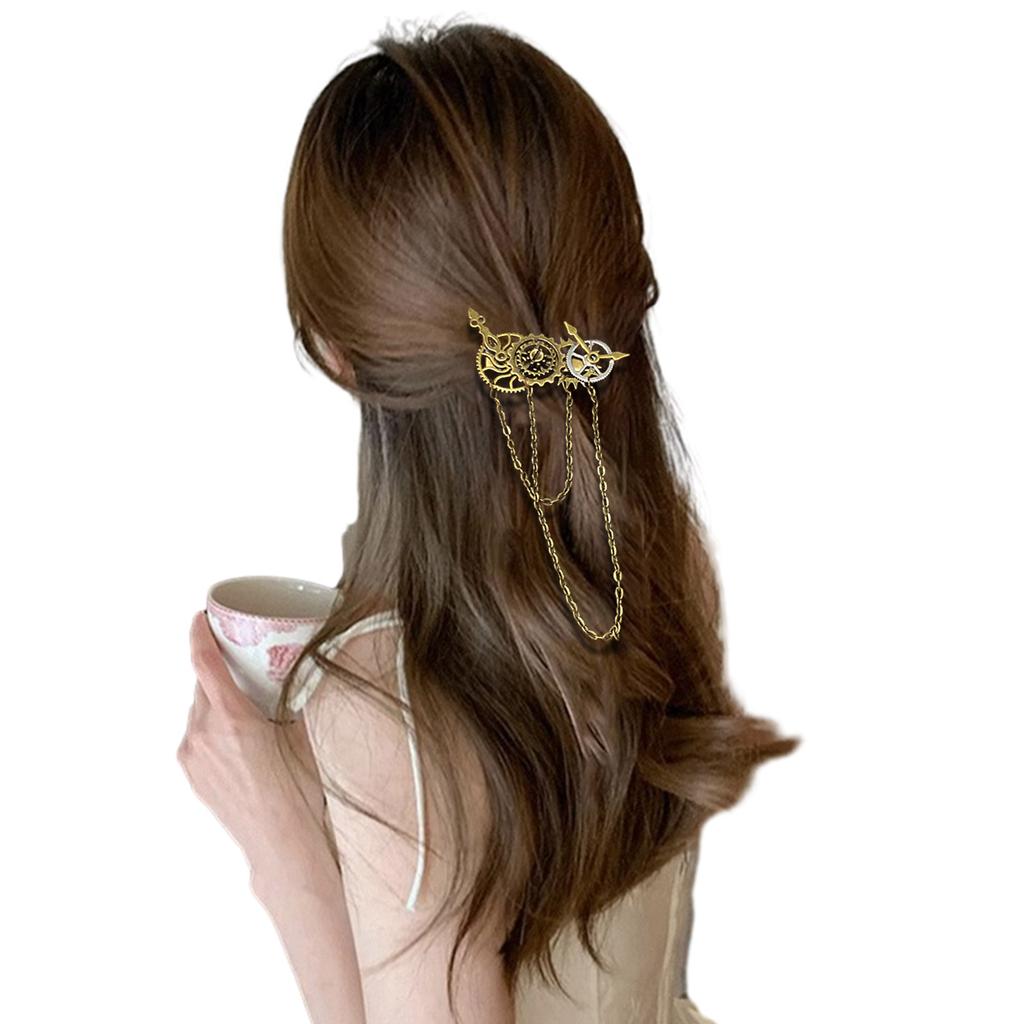 Vintage Steampunk Hair Clip Punk Gothic Headwear Hairpins Barrettes Hair Accessories Tassels Chain Hairpin