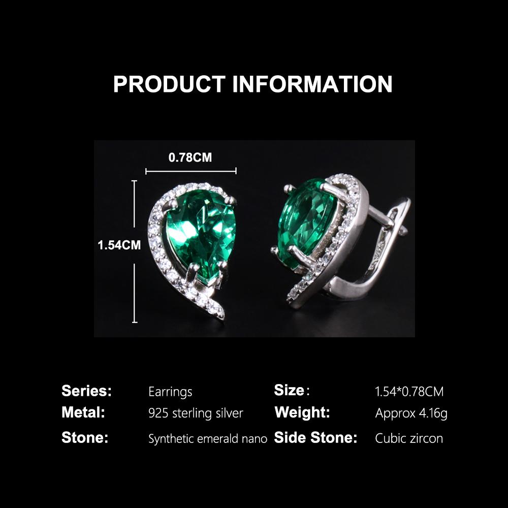 Elegant 925 Sterling Silver Earrings 4.20ct created pear 7*10mm emerald Nano Luxury Jewelry for Women's Birthday and party Gifts