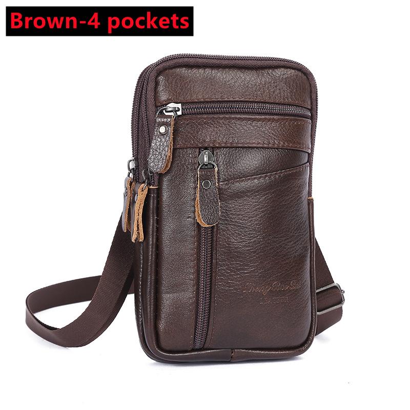Herren Echte Leder Handy Tasche Crossbody, Vintage Kleine Umhängetasche, Kompakte Hüfttasche mit Reißverschlussfächern, Outdoor Reise Tasche
