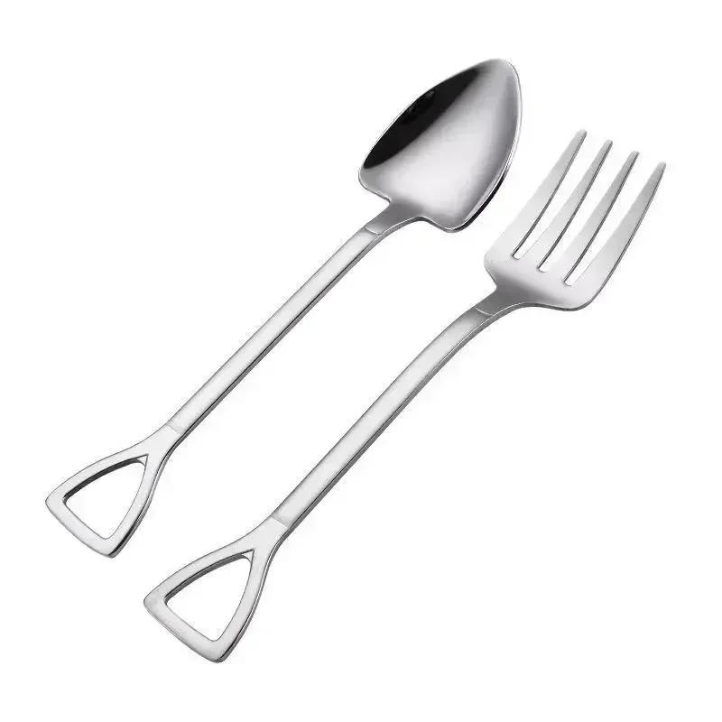 Household Kitchen Tools Creative Shovel Shape Spoon Fork Stainless Steel Tableware New Shovel Spoon Fork Children Fork Spoons