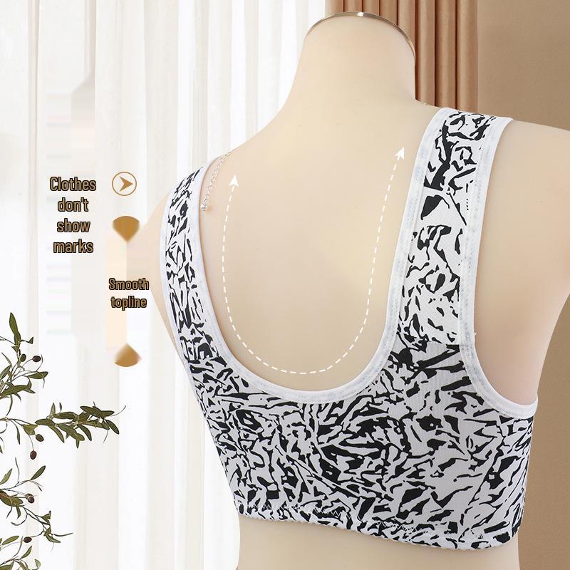 Soutien-gorge sans armatures grande taille pour femme - Coton doux, motif imprimé, style gilet