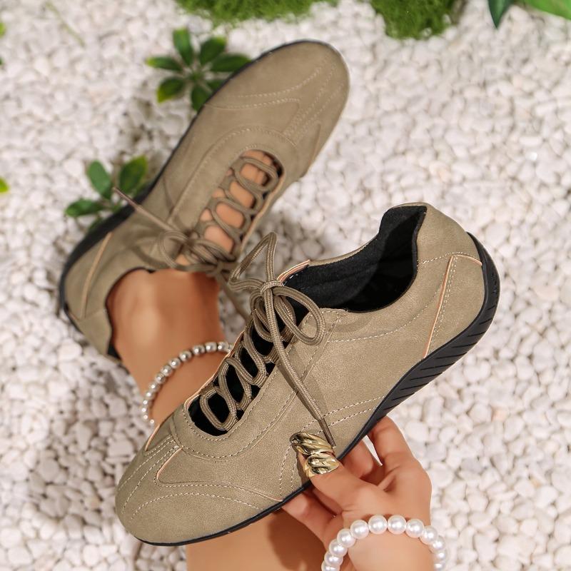 Women's Round-Toe Lace-Up Training Casual Sports Shoes, Solid Color Versatile Footwear, Available In Large Sizes.