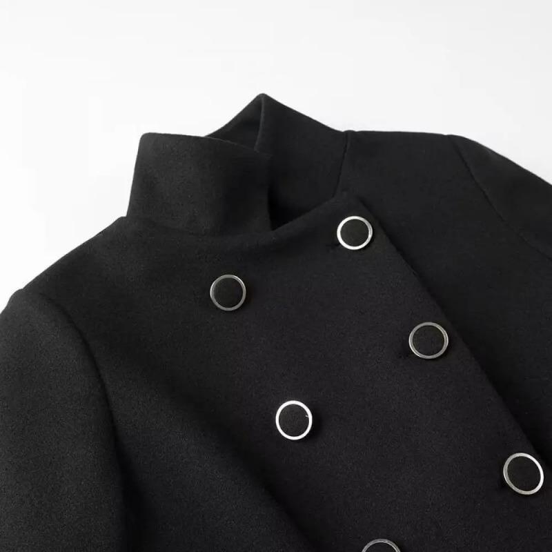 Black Jackets Long Flared Sleeves Women Slim Coats High Neck Style Spring Autumn Female Outerwear