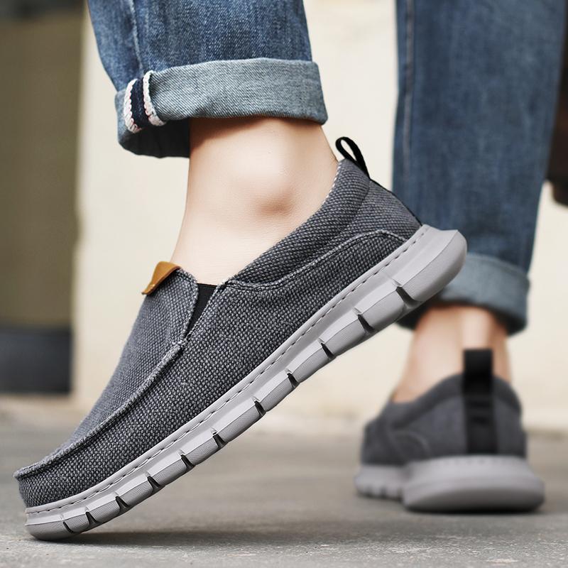 Men Outdoor Canvas Shoes Blue Slip on Sneakers Driving Shoes Casual Khaki Wide Head Shoes for Farther Plus Size Lightweight