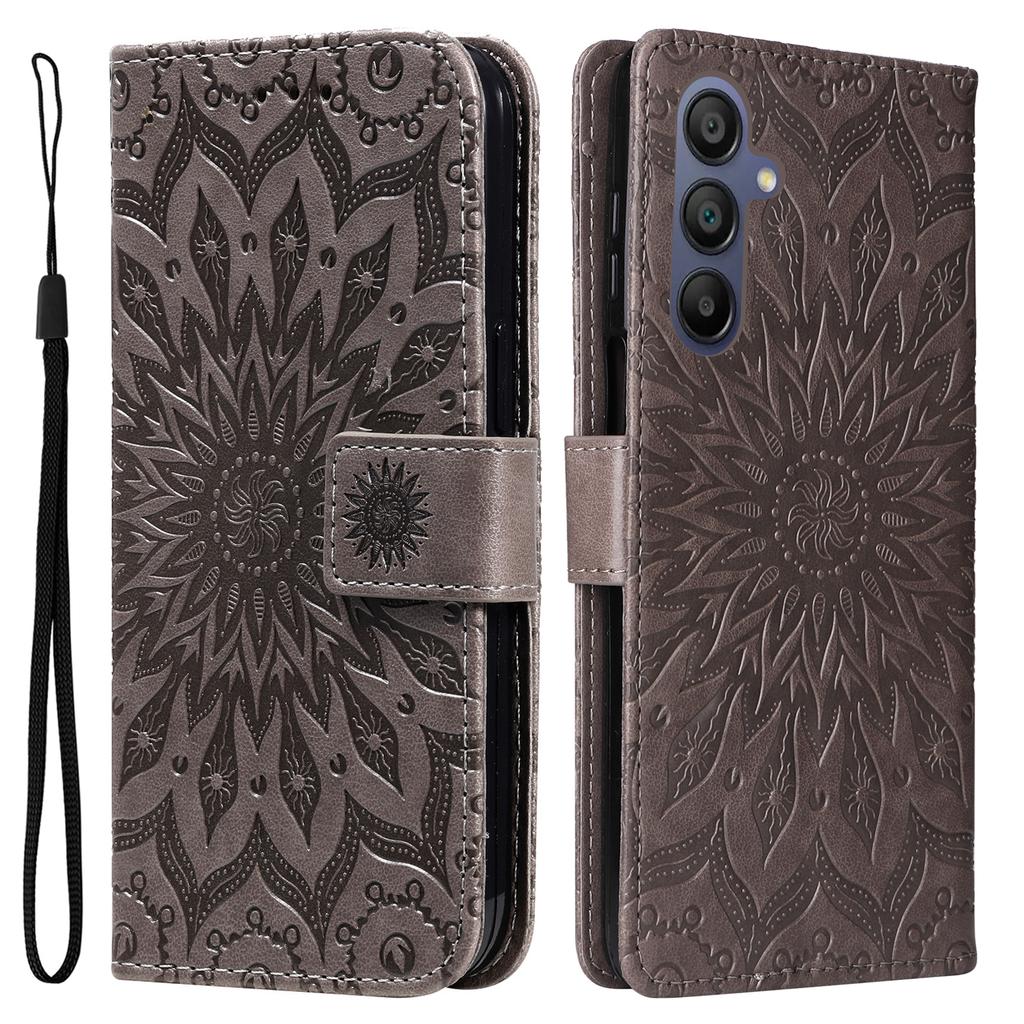 Für Samsung Galaxy A26 5G/A16 5G/A16 4G Handyhülle Sonnenblumen-geprägtes Leder-Brieftaschen-Ständer-Cover mit Riemen