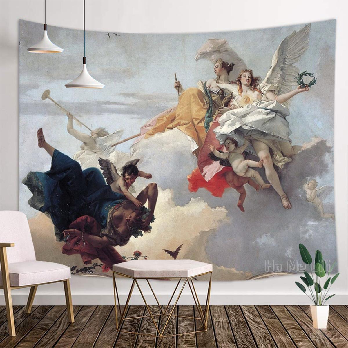 

Греческое искусство Итальянская мифология Рай Четыре реки Женский антропоморфный постер Гобелен Дизайнерский орнамент комнаты 85X75CM