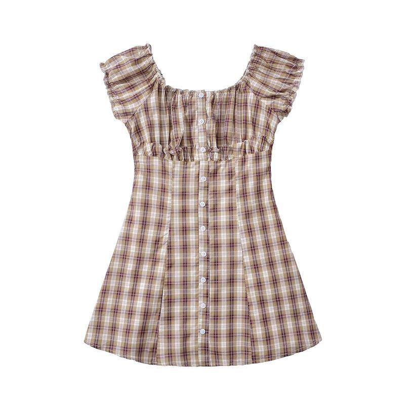 Kaslead New Women clothes Western Style Fashion Sweet and Spicy American Farm Style Plaid Dress