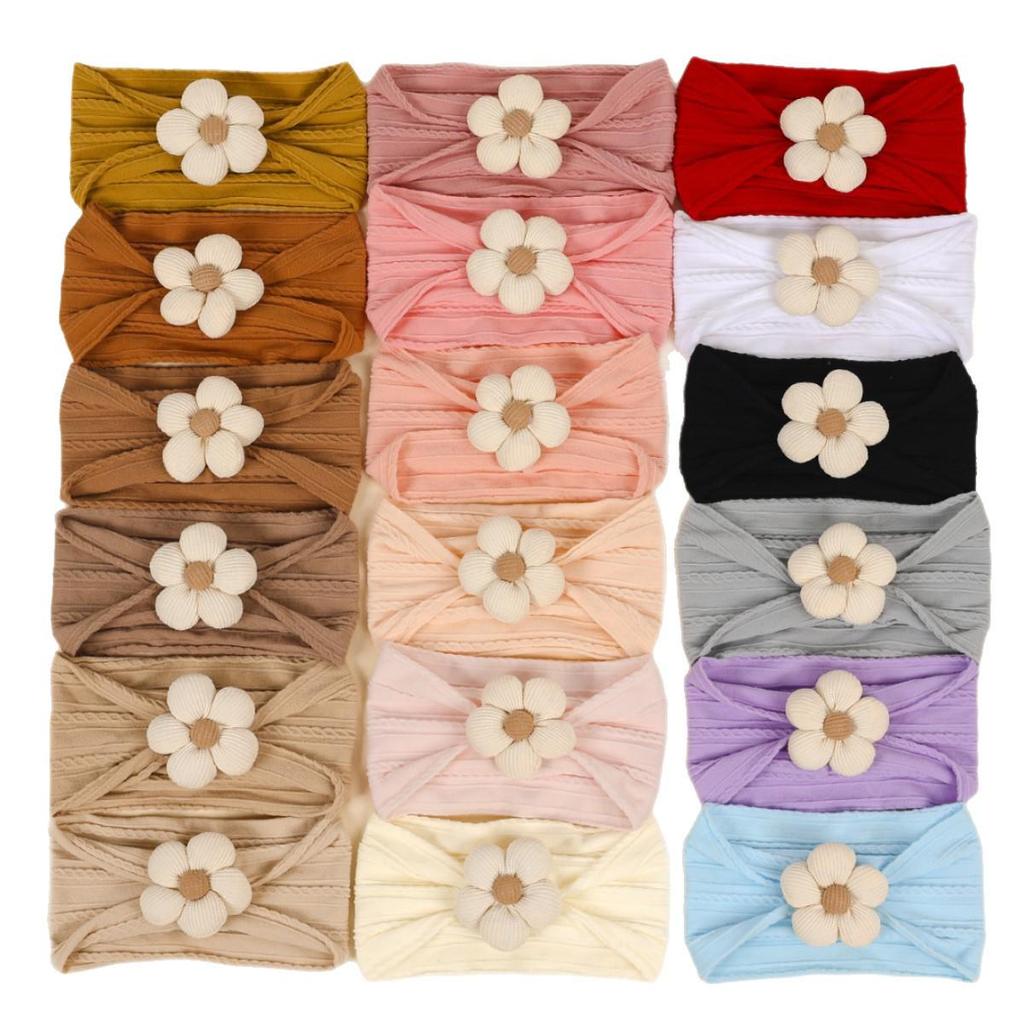 Children's Nylon Headband with Handmade Flowers - Wide, High Elasticity, Soft Jacquard Fabric