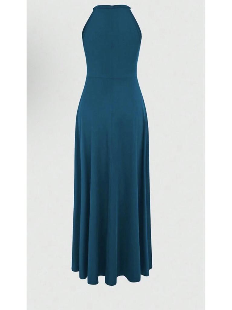 Women's Halterneck Sexy Evening Gown - Summer 2026 Slit Banquet Long Dress, Solid Color Formal Wear