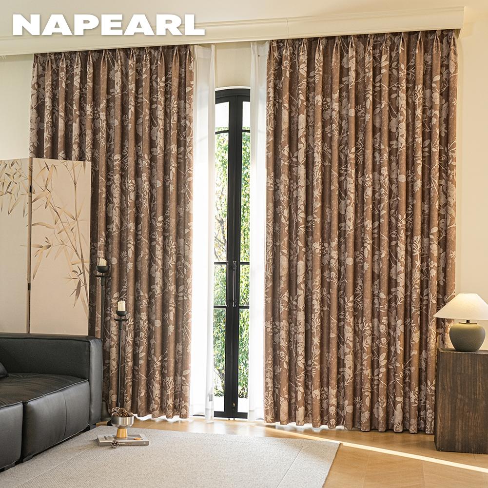 1PC NAPEARL French Gentle Printed Curtains with 70-80% Blackout for Bedroom Living Room Window for Home Decor