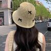 Bow Woven Fisherman'S Hat Children Summer Hollow Breathable Straw Hat Sunshade Sunscreen Bucket Hat Showing Face Small Basin Hat