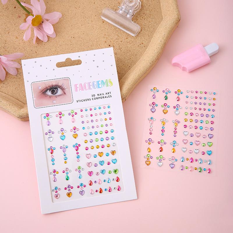 Face Diamond Stickers Water Droplets Stars Love Shapes For Girls Self Adhesive Acrylic Diamond Gemstones Sticker Decoration