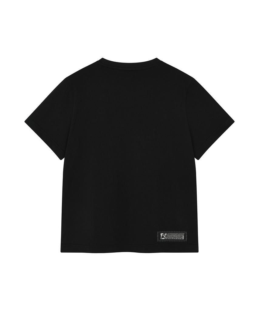 LMR Star Dot Cat Applique Short Sleeve T-Shirt Black