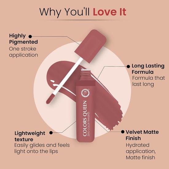 Colors Queen Zero Color Transfer Liquid Lipstick | Long Lasting Liquid Lipstick Waterproof | Lightweight Matte Lipstick for Women (Nude Frost, 8g)