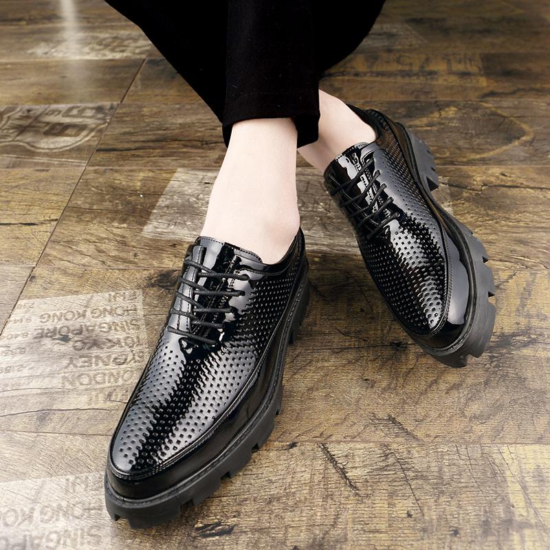 Černé boty pro muže Lakovaná kůže Kulatá špička šněrovací Jaro/Podzim Ručně vyráběné Pánské společenské boty pro obchodníky svatební párty Boty