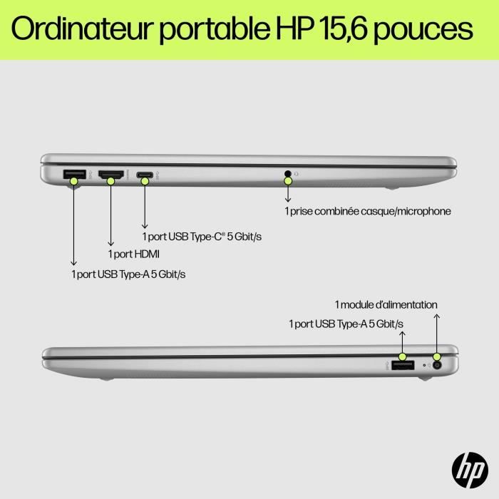Laptop HP 15-fd0165nf - Windows 11 + Microsoft 365 1 Jahr inklusive - 15,6" FHD - Intel N100 - RAM 4GB - Speicher 128GB - AZERTY