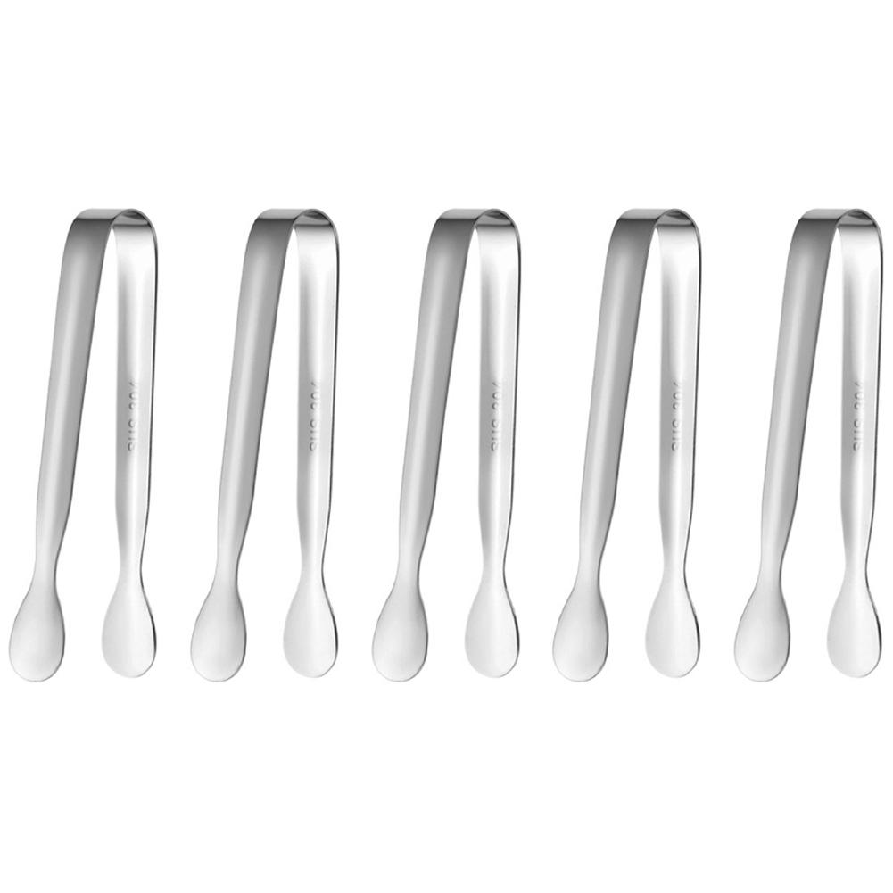 

5 шт. Мини-щипцы для сахара из нержавеющей стали 4,3 дюйма, щипцы для еды, барбекю, десерта, хлеба для чаепития, кофейного бара серебряный