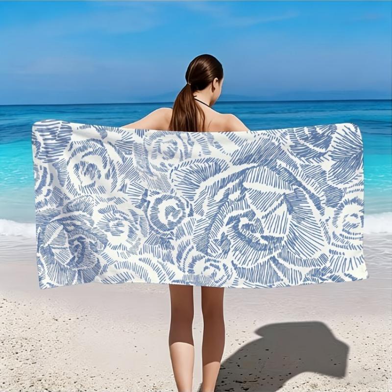 

2D Flat,1pc,Blue Line Rose Pattern Beach Towel, Soft and Skin-friendly, Lint-free, Easy to Clean,Resistant to Pilling and Fading W30*H60(CM)