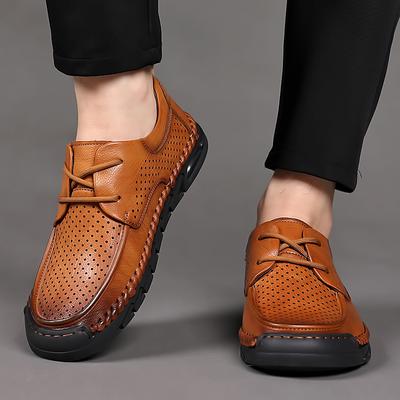 Herren Spaltleder Business Casual Schuhe Sommer Lochleder Bequeme Fahr-Flats Herren Outdoor Hollow Out Oxfords Schuhe