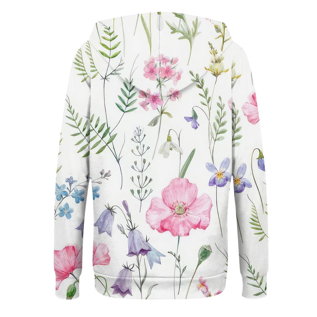 Women's Fashion Long-Sleeved Hooded Zip-Up Printed Sweatshirt Jacket