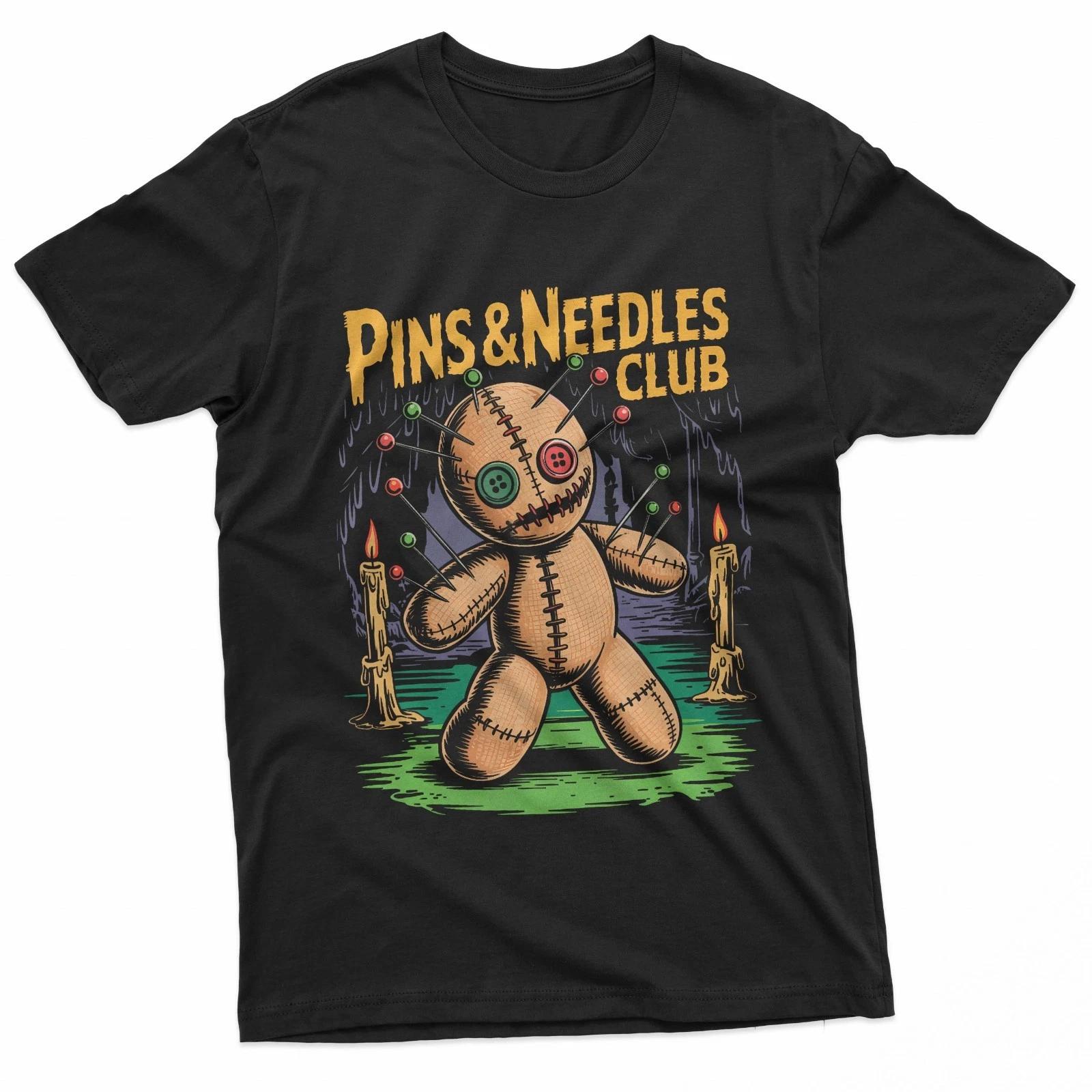 Voodoo Doll With Pins And Candles In Creepy Room Halloween T-Shirt M