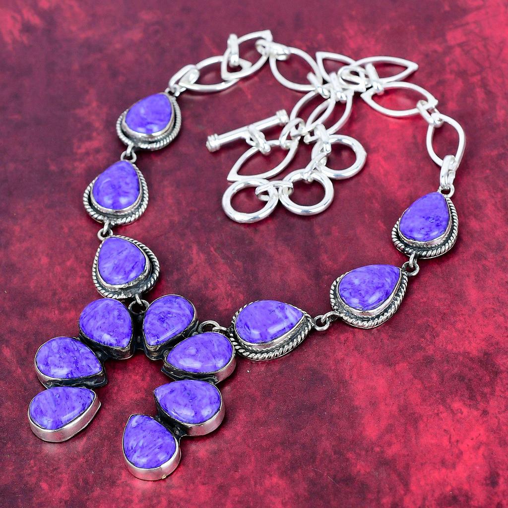 Colier cu Charoit Bijuterii cu Pietre Prețioase, Colier din Argint Sterlin 925 Masiv, Bijuterii Handmade Colier cu Piatră de Naștere