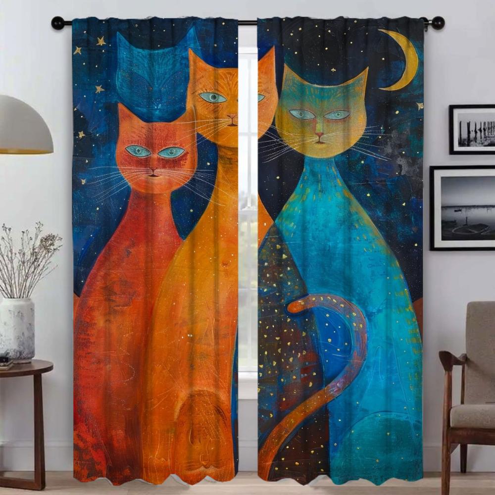 Exotic Cat Kitchen Curtains for Living Room Tulle for Bedroom Window Curtain Shades Partition Halloween Decoration Blackout Home