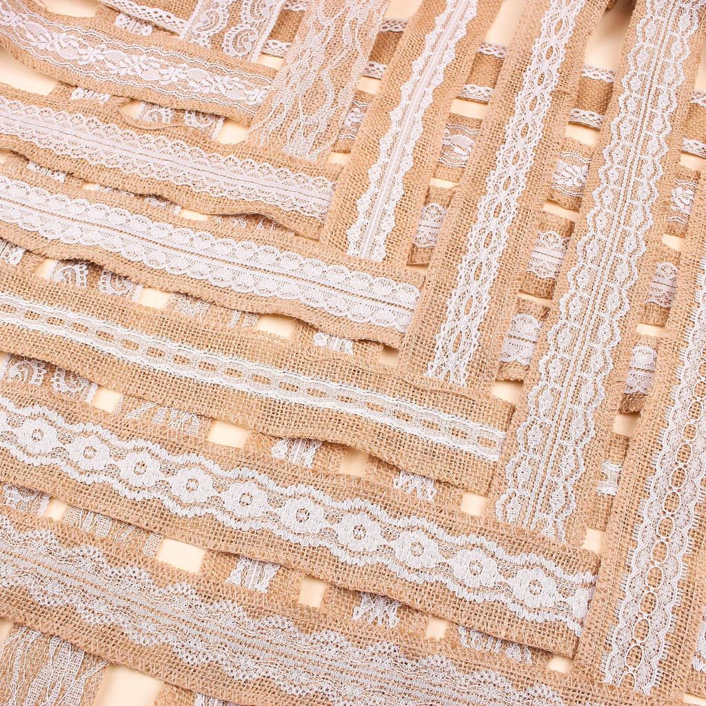 Burlap Roll with Lace Edge for DIY Christmas and Wedding Crafts, Jute Twine Ribbon