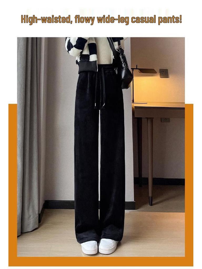 Wide-Leg Corduroy Fleece-Lined Pants: Warm, Thick, High-Waist, Straight-Leg Casuals for Women, Girls & Boys - Perfect for Autumn & Winter.