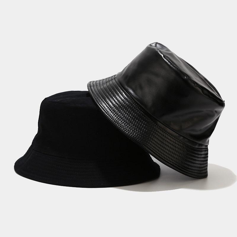 Retro leather double-sided bucket hat men's and women's outdoor versatile sun hat four seasons can wear basin hat