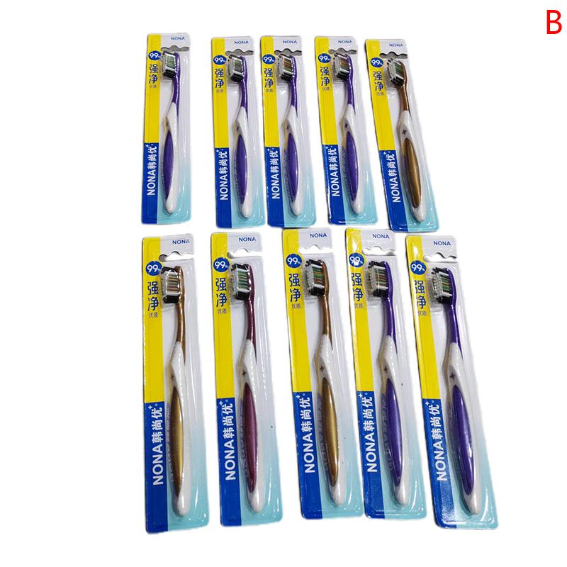 

10Pc Toothbrush Whiten Tooth Super Hard Bristles Cross Remove Tongue Plaque B