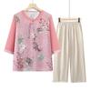 2026 Chinese-Style Two-Piece Set for Grandma: Lightweight Summer Outfit with Seven-Sleeve Top for Moms