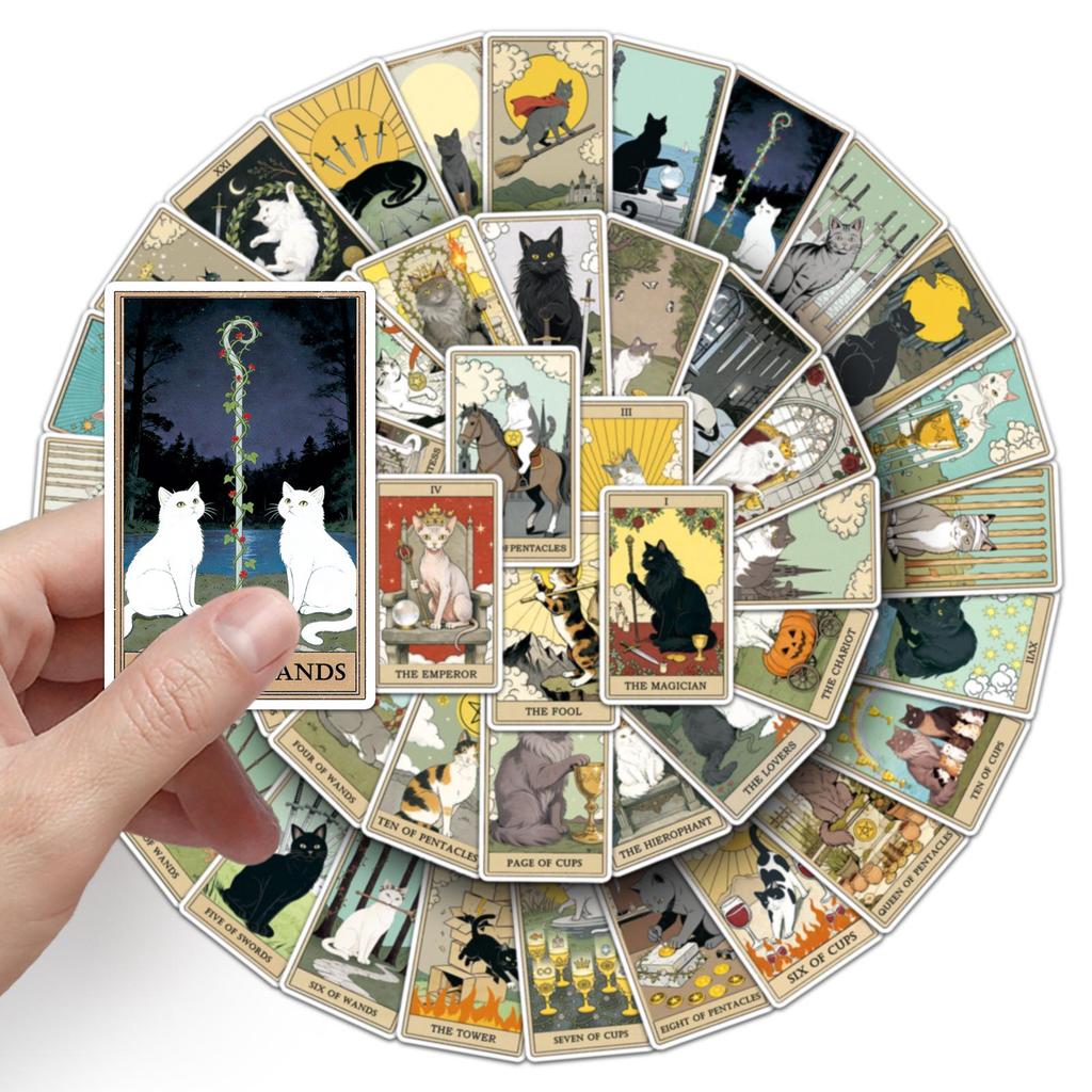 78-Piece Cat Tarot Graffiti Sticker Set - Creative DIY Waterproof Stickers for Phone & Suitcase