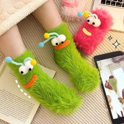 Cute Fuzzy Socks Cozy Warm Fluffy Socks with Big Eyes Shaggy Funny Socks for Women Winter Indoor Lounging And Sleeping