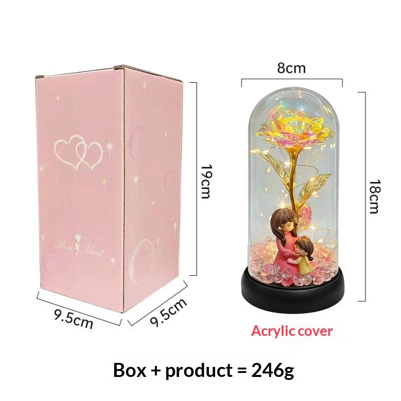 1Pcs Led Light Foil Flower In Acrylic Cover Rose Artificial Flower Acrylic Cover Decor Wedding Valentine'S Day Mother'S Gift