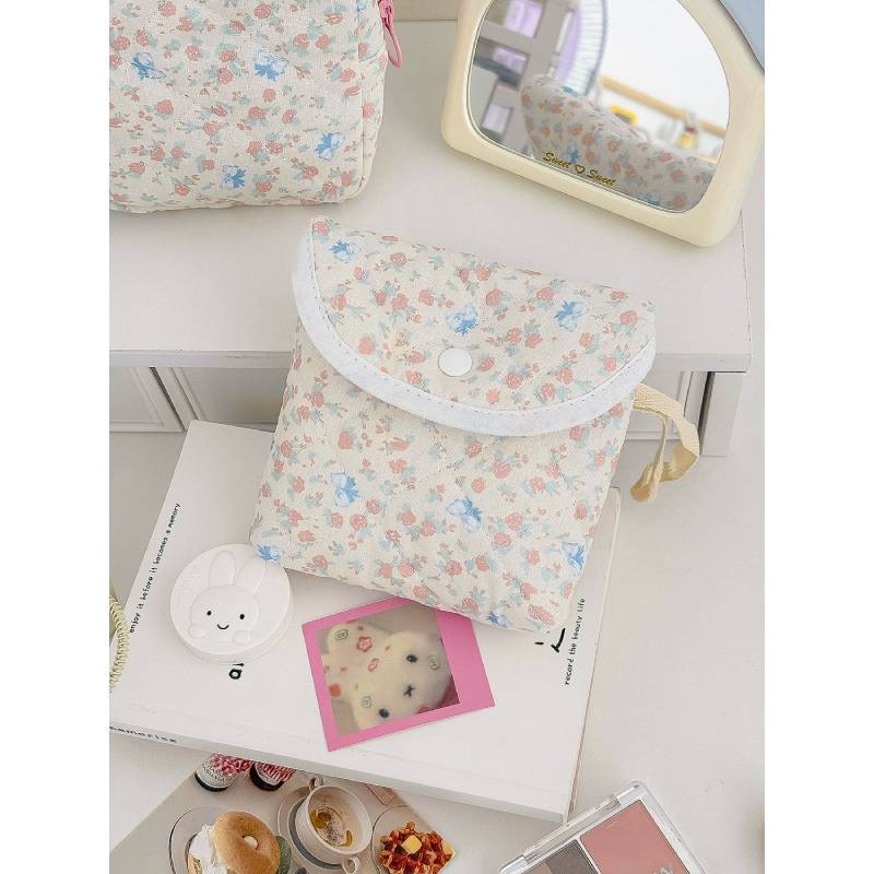 Rose Floral Cotton Makeup Bag With Breathable Storage For Daily Use