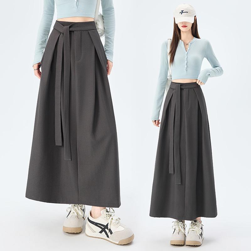 Strappy Flowy Women's A-line Bodycon Midi Skirt with High Waist & Back Slit - Spring 2026