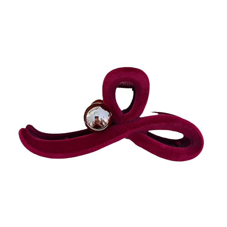 2024 High-End Red Velvet Beaded Shark Hair Clip for Women - Large Size
